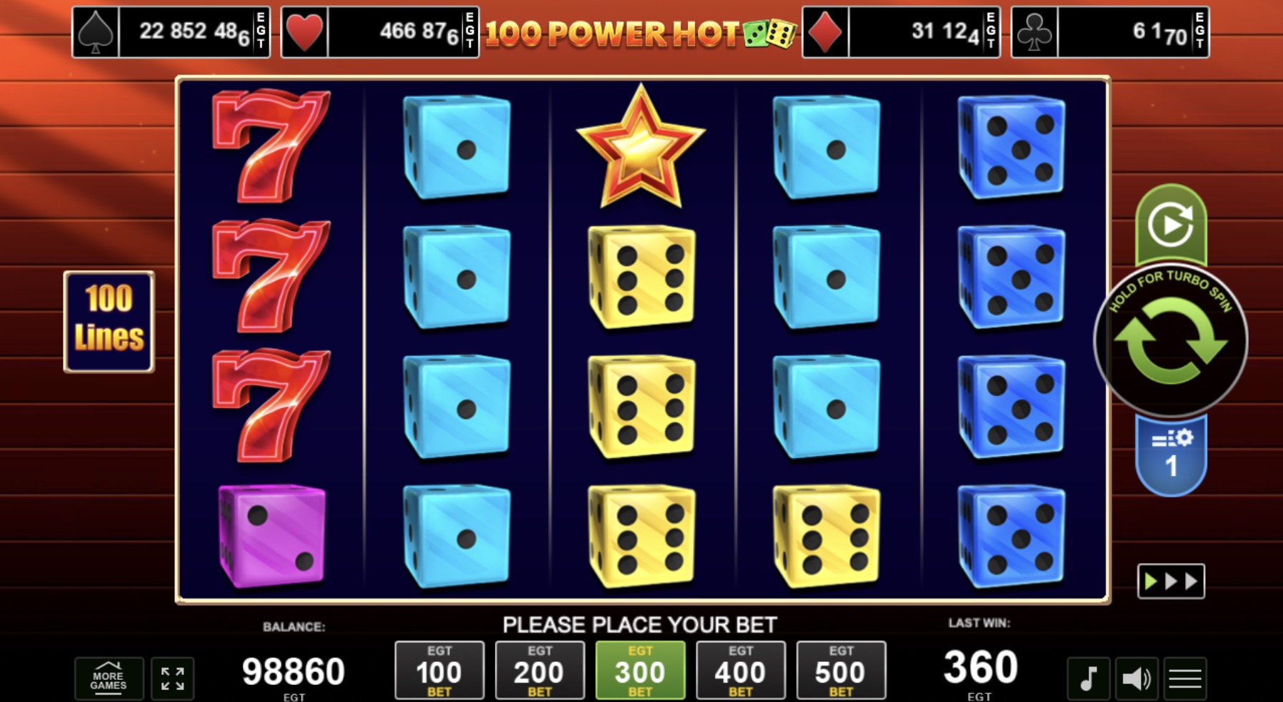   100 Power Hot Dice  Amusnet    